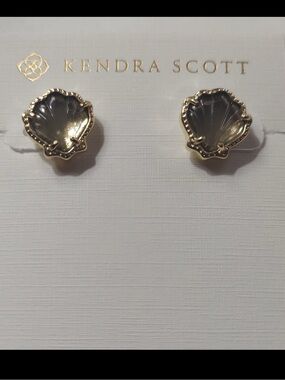 Kendra Scott Brynne Shell Obsidian Gray Black Silver Earrings NEW $75